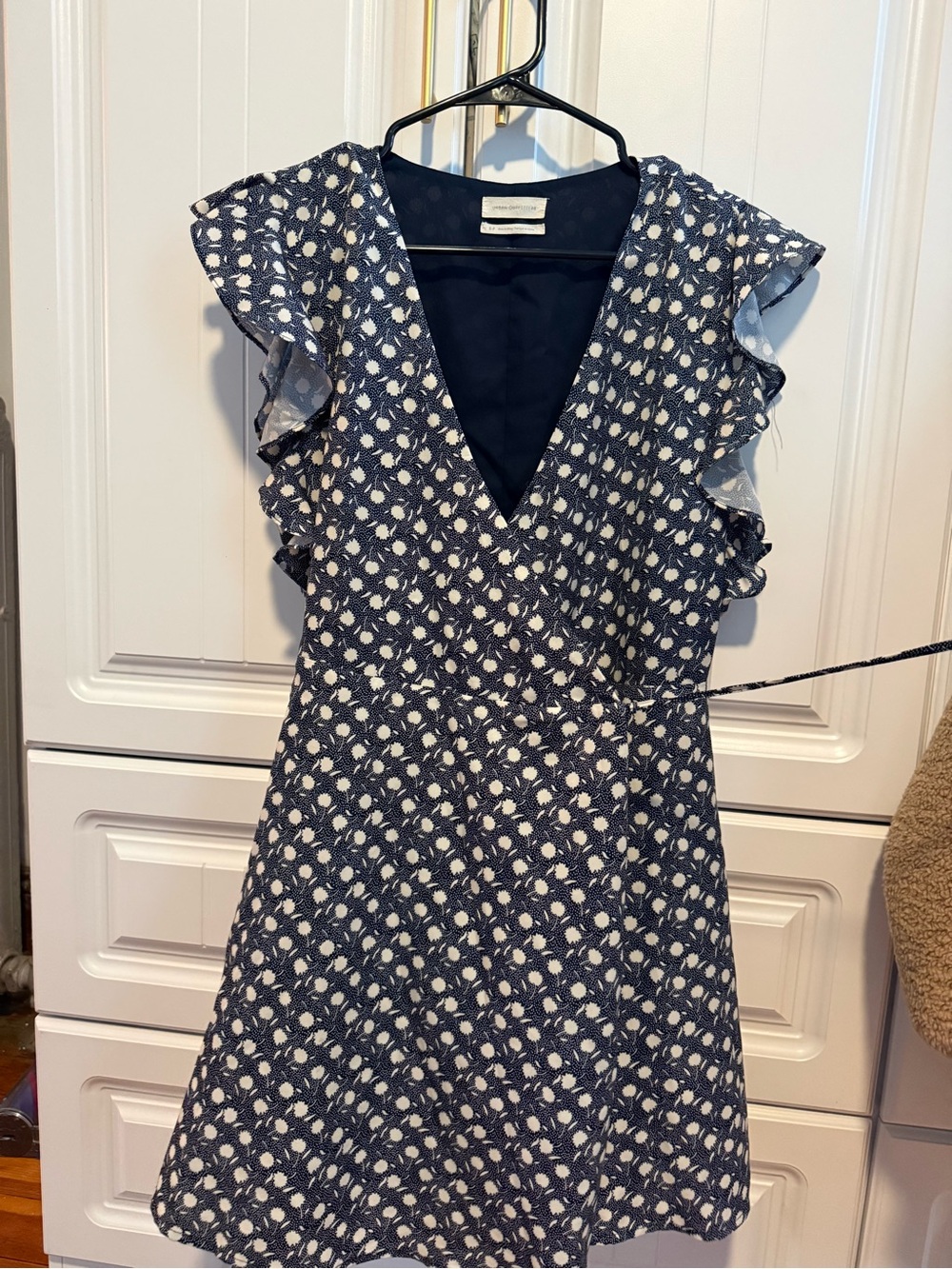Urban Outfitters Navy and White Printed Wrap Mini Dress